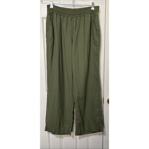 Briggs Women's L Green Wide Leg Linen Blend Flowy Pants Travel Resort Vacation